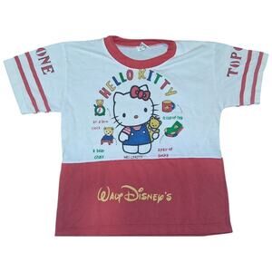 Vintage Hello Kitty x Disney Graphic Tee – Red/White Colorblock – Rare Find!